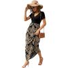 imageGRECERELLE Womens Long Maxi Dresses 2025 Short Sleeve V Neck Casual Summer Button Dress with PocketsFlowers Khaki