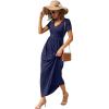 imageGRECERELLE Womens Long Maxi Dresses 2025 Short Sleeve V Neck Casual Summer Button Dress with PocketsNavy Blue