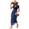 imageGRECERELLE Womens Long Maxi Dresses 2025 Short Sleeve V Neck Casual Summer Button Dress with PocketsPolka Dot White Navy