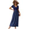 imageGRECERELLE Womens Long Maxi Dresses 2025 Short Sleeve V Neck Casual Summer Button Dress with PocketsPolka Dot White Navy