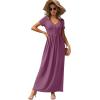 imageGRECERELLE Womens Long Maxi Dresses 2025 Short Sleeve V Neck Casual Summer Button Dress with PocketsRed Gray
