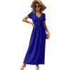 imageGRECERELLE Womens Long Maxi Dresses 2025 Short Sleeve V Neck Casual Summer Button Dress with PocketsRoyal Blue