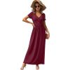 imageGRECERELLE Womens Long Maxi Dresses 2025 Short Sleeve V Neck Casual Summer Button Dress with PocketsWine Red