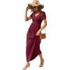 imageGRECERELLE Womens Long Maxi Dresses 2025 Short Sleeve V Neck Casual Summer Button Dress with PocketsWine Red