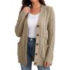 imageGRECERELLE Womens Long Sleeve Loose Knit Cable Open Front Button Down Cardigan Sweater Outerwear Coat with Pockets01khaki