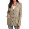 imageGRECERELLE Womens Long Sleeve Loose Knit Cable Open Front Button Down Cardigan Sweater Outerwear Coat with Pockets01khaki