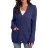 imageGRECERELLE Womens Long Sleeve Loose Knit Cable Open Front Button Down Cardigan Sweater Outerwear Coat with Pockets05navy Blue