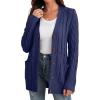 imageGRECERELLE Womens Long Sleeve Loose Knit Cable Open Front Button Down Cardigan Sweater Outerwear Coat with Pockets05navy Blue