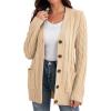 imageGRECERELLE Womens Long Sleeve Loose Knit Cable Open Front Button Down Cardigan Sweater Outerwear Coat with Pockets23beige