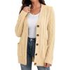 imageGRECERELLE Womens Long Sleeve Loose Knit Cable Open Front Button Down Cardigan Sweater Outerwear Coat with Pockets25apricot