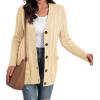 imageGRECERELLE Womens Long Sleeve Loose Knit Cable Open Front Button Down Cardigan Sweater Outerwear Coat with Pockets25apricot