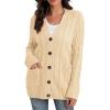 imageGRECERELLE Womens Long Sleeve Loose Knit Cable Open Front Button Down Cardigan Sweater Outerwear Coat with Pockets25apricot