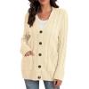 imageGRECERELLE Womens Long Sleeve Loose Knit Cable Open Front Button Down Cardigan Sweater Outerwear Coat with Pockets27off White