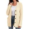 imageGRECERELLE Womens Long Sleeve Loose Knit Cable Open Front Button Down Cardigan Sweater Outerwear Coat with Pockets27off White
