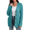 imageGRECERELLE Womens Long Sleeve Loose Knit Cable Open Front Button Down Cardigan Sweater Outerwear Coat with PocketsBlue Green