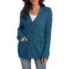 imageGRECERELLE Womens Long Sleeve Loose Knit Cable Open Front Button Down Cardigan Sweater Outerwear Coat with PocketsCyan Blue