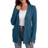 imageGRECERELLE Womens Long Sleeve Loose Knit Cable Open Front Button Down Cardigan Sweater Outerwear Coat with PocketsCyan Blue