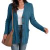 imageGRECERELLE Womens Long Sleeve Loose Knit Cable Open Front Button Down Cardigan Sweater Outerwear Coat with PocketsCyan Blue