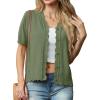 imageGRECERELLE Womens Summer Lightweight Short Sleeve Cropped Cardigan VNeck Knit Sweater Shrug for DressyArmy Green