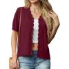 imageGRECERELLE Womens Summer Lightweight Short Sleeve Cropped Cardigan VNeck Knit Sweater Shrug for DressyBurgundy