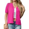 imageGRECERELLE Womens Summer Lightweight Short Sleeve Cropped Cardigan VNeck Knit Sweater Shrug for DressyHot Pink