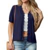 imageGRECERELLE Womens Summer Lightweight Short Sleeve Cropped Cardigan VNeck Knit Sweater Shrug for DressyNavy Blue