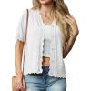imageGRECERELLE Womens Summer Lightweight Short Sleeve Cropped Cardigan VNeck Knit Sweater Shrug for DressyWhite