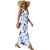 imageGRECERELLE Womens Summer Sleeveless Casual Long Tank Maxi Dress with Pockets XS3XLFloral White Ink Blue