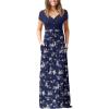 imageGRECERELLE Womens Long Maxi Dresses 2025 Short Sleeve V Neck Casual Summer Button Dress with PocketsBlue Small Flower