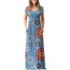 imageGRECERELLE Womens Long Maxi Dresses 2025 Short Sleeve V Neck Casual Summer Button Dress with PocketsFlower Colorful Round Blue