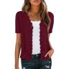 imageGRECERELLE Womens Summer Lightweight Short Sleeve Cropped Cardigan VNeck Knit Sweater Shrug for DressyBurgundy