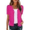 imageGRECERELLE Womens Summer Lightweight Short Sleeve Cropped Cardigan VNeck Knit Sweater Shrug for DressyHot Pink
