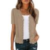 imageGRECERELLE Womens Summer Lightweight Short Sleeve Cropped Cardigan VNeck Knit Sweater Shrug for DressyKhaki