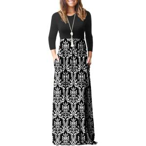 imageGRECERELLE Womens 2024 Maxi Dresses Long Sleeve Casual Long T Shirt Dress Travel Vacation OutfitsFlowers Black White