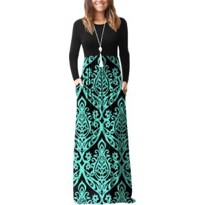 imageGRECERELLE Womens 2024 Maxi Dresses Long Sleeve Casual Long T Shirt Dress Travel Vacation OutfitsFlowers Blue Green