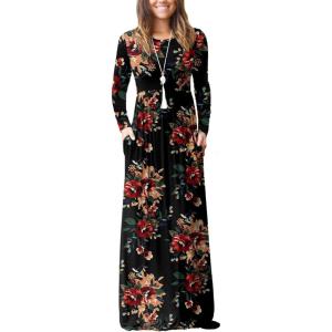 imageGRECERELLE Womens 2024 Maxi Dresses Long Sleeve Casual Long T Shirt Dress Travel Vacation OutfitsFlowers Brown Black