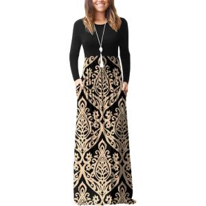 imageGRECERELLE Womens 2024 Maxi Dresses Long Sleeve Casual Long T Shirt Dress Travel Vacation OutfitsFlowers Khaki