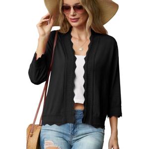 imageGRECERELLE Womens 34 Sleeve Summer Lightweight Knit Cropped Shrugs Cardigan Sweater01 Black