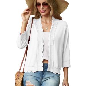 imageGRECERELLE Womens 34 Sleeve Summer Lightweight Knit Cropped Shrugs Cardigan Sweater01 White