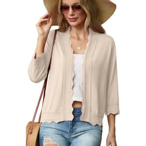 imageGRECERELLE Womens 34 Sleeve Summer Lightweight Knit Cropped Shrugs Cardigan SweaterApricot
