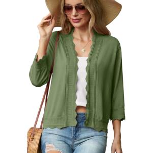 imageGRECERELLE Womens 34 Sleeve Summer Lightweight Knit Cropped Shrugs Cardigan SweaterArmy Green