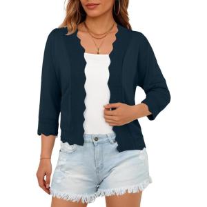 imageGRECERELLE Womens 34 Sleeve Summer Lightweight Knit Cropped Shrugs Cardigan SweaterBlue Gray