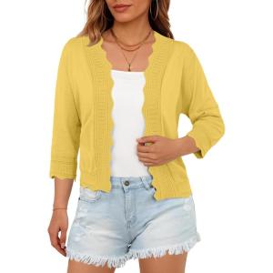 imageGRECERELLE Womens 34 Sleeve Summer Lightweight Knit Cropped Shrugs Cardigan SweaterCheese Yellow