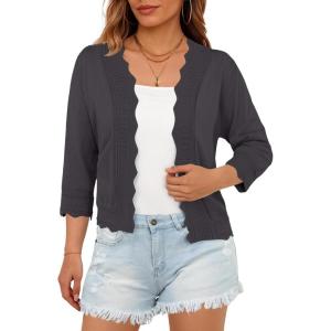 imageGRECERELLE Womens 34 Sleeve Summer Lightweight Knit Cropped Shrugs Cardigan SweaterDark Gray