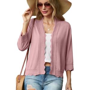 imageGRECERELLE Womens 34 Sleeve Summer Lightweight Knit Cropped Shrugs Cardigan SweaterLight Pink