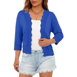 imageGRECERELLE Womens 34 Sleeve Summer Lightweight Knit Cropped Shrugs Cardigan SweaterRoyal Blue