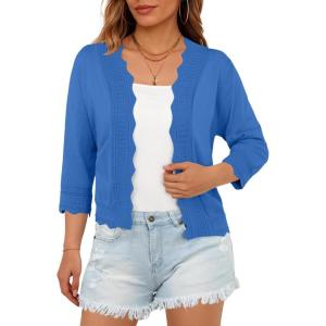 imageGRECERELLE Womens 34 Sleeve Summer Lightweight Knit Cropped Shrugs Cardigan SweaterSky Blue