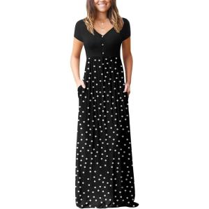 imageGRECERELLE Womens Long Maxi Dresses 2025 Short Sleeve V Neck Casual Summer Button Dress with PocketsPolka Dot White Black