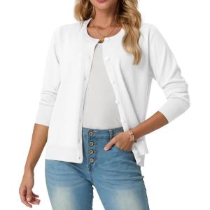 imageGRECERELLE Womens Long Sleeve Lightweight Crewneck Casual Cardigan Sweater S2XL02 White