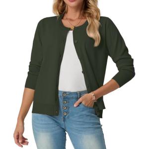 imageGRECERELLE Womens Long Sleeve Lightweight Crewneck Casual Cardigan Sweater S2XLArmy Green